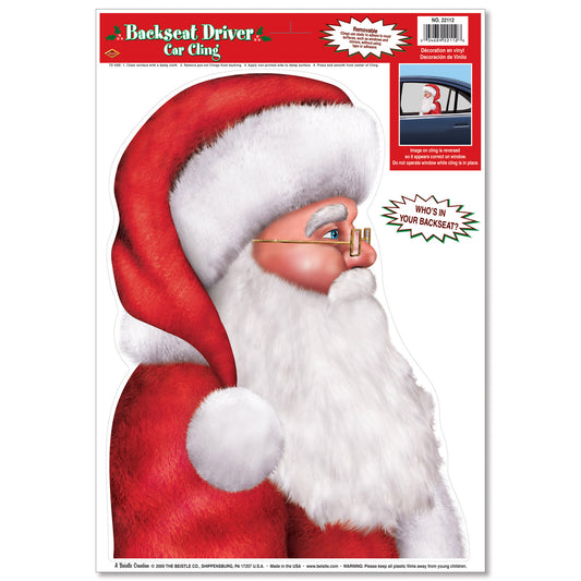 BACKSEAT SANTA DRIVER CAR CLING            EACH