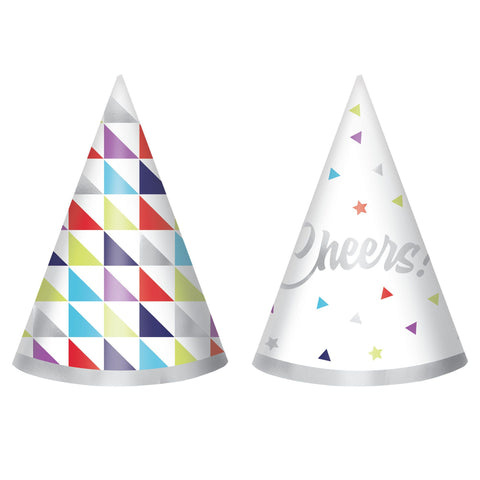 MINI BIRTHDAY PARTY HATS WITH SILVER FOIL