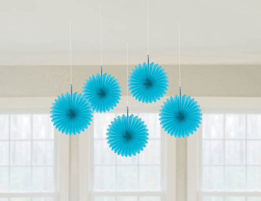 MINI FAN DECORATIONS 5PCS/PKG   CARIBEAN BLUE