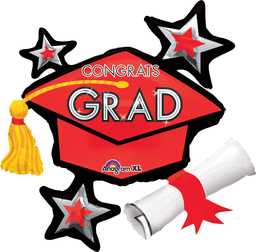 RED CONGRATS GRAD SUPER SHAPE MYLAR 31"