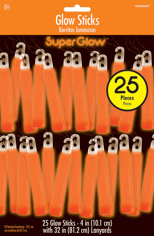 4" ORANGE GLOW STICKS 25 PACK