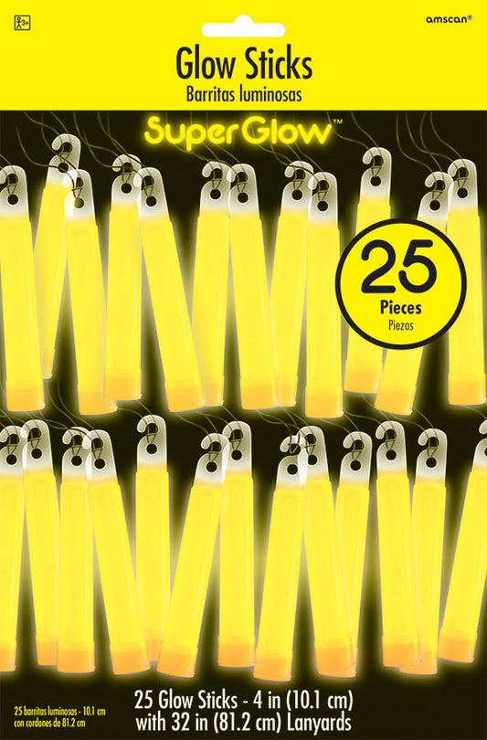 4" YELLOW GLOW STICKS 25 PACK