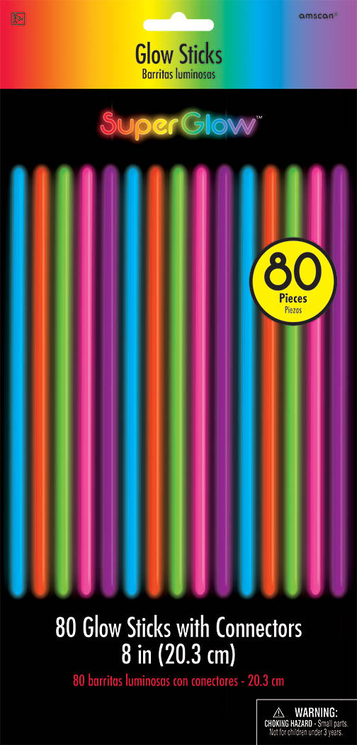 ASSORTED 8" GLOW STICKS 80 PACK