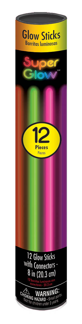 8" ASSORTED GLOW STICKS 12 PACK