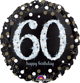 60TH BIRTHDAY 18" MYLAR BALLOON   BLACK, SILVER, WHITE AND GOLD