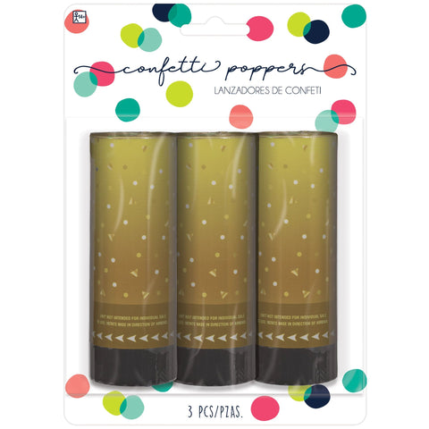 GOLD CONFETTI POPPERS 4" 3 PACK