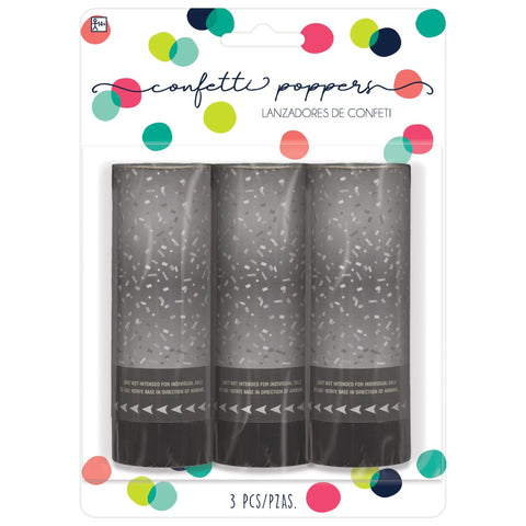 SILVER CONFETTI POPPERS 4" 3 PACK