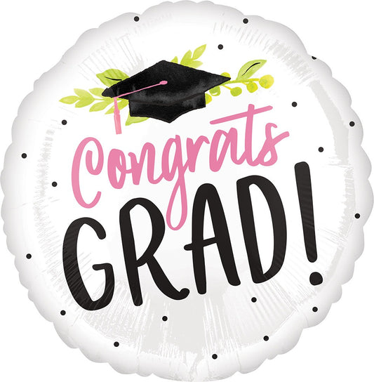 CONGRATS GRAD 18" WHITE MYLAR GIRL