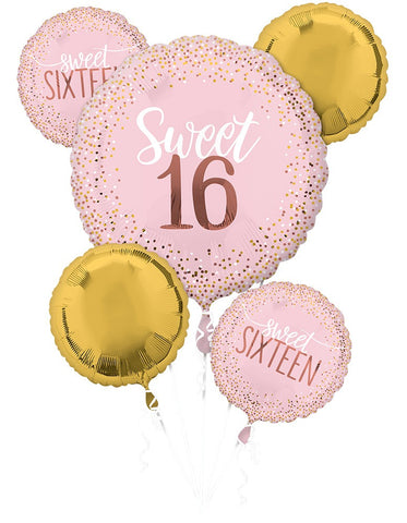 PINK AND GOLD SWEET 16 MYLAR BOUQUET