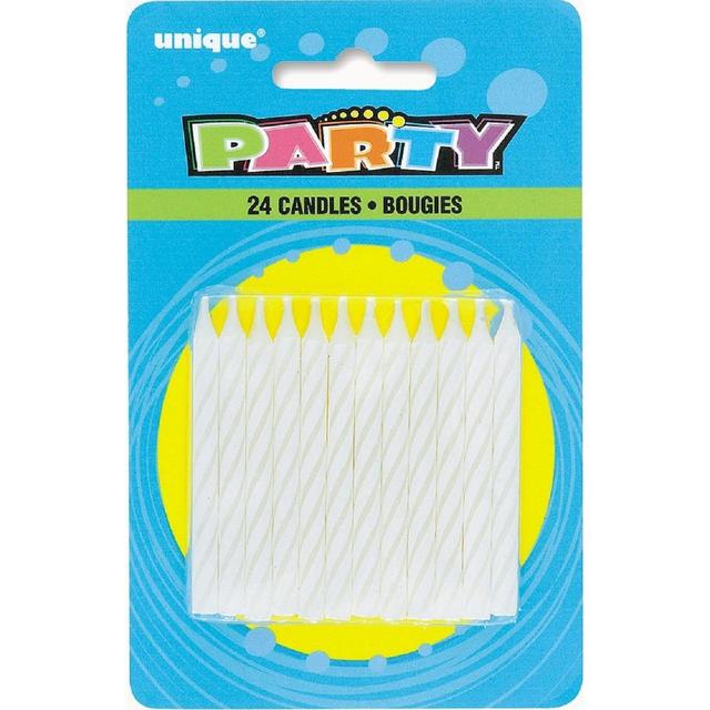 WHITE SPIRAL BDAY CANDLES 24 CT/PKG
