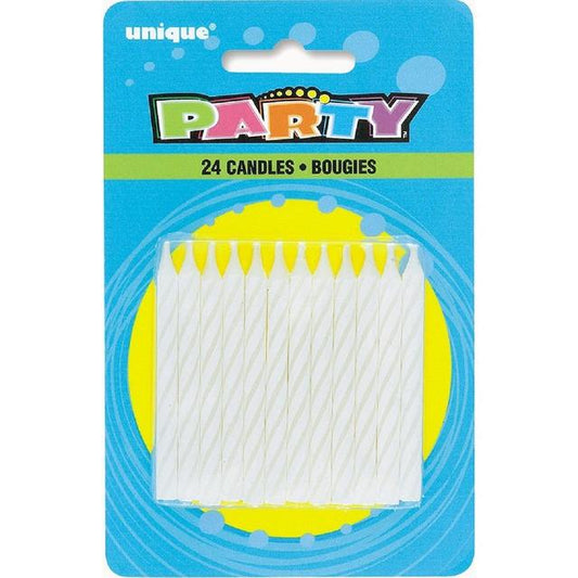 WHITE SPIRAL BDAY CANDLES 24 CT/PKG