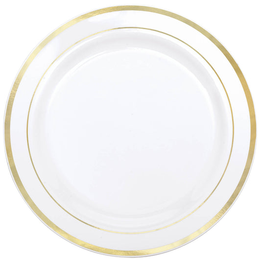 WHITE PREMIUM PLASTIC PLATES WITH GOLD TRIM