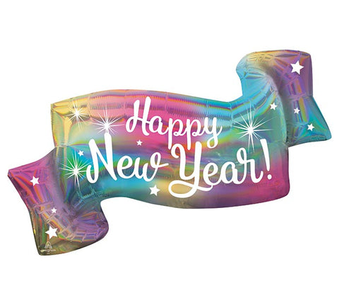 HAPPY NEW YEAR HOLOGRAPHIC SUPER SHAPE MYLAR