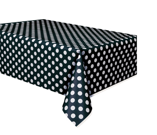 BLACK POLKA DOT TABLE COVER   54" X 108"  1PC