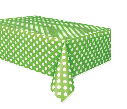 GREEN POLKA DOT PLASTIC TABLE COVER   54" X 108"  1PC