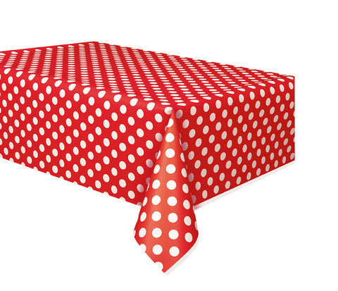 RED POLKA DOT TABLE COVER   54" X 108"  1PC
