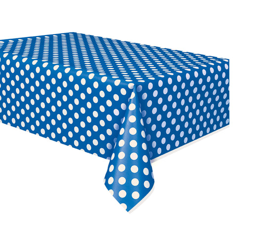 BLUE POLKA DOT TABLE COVER   54" X 108"  1PC