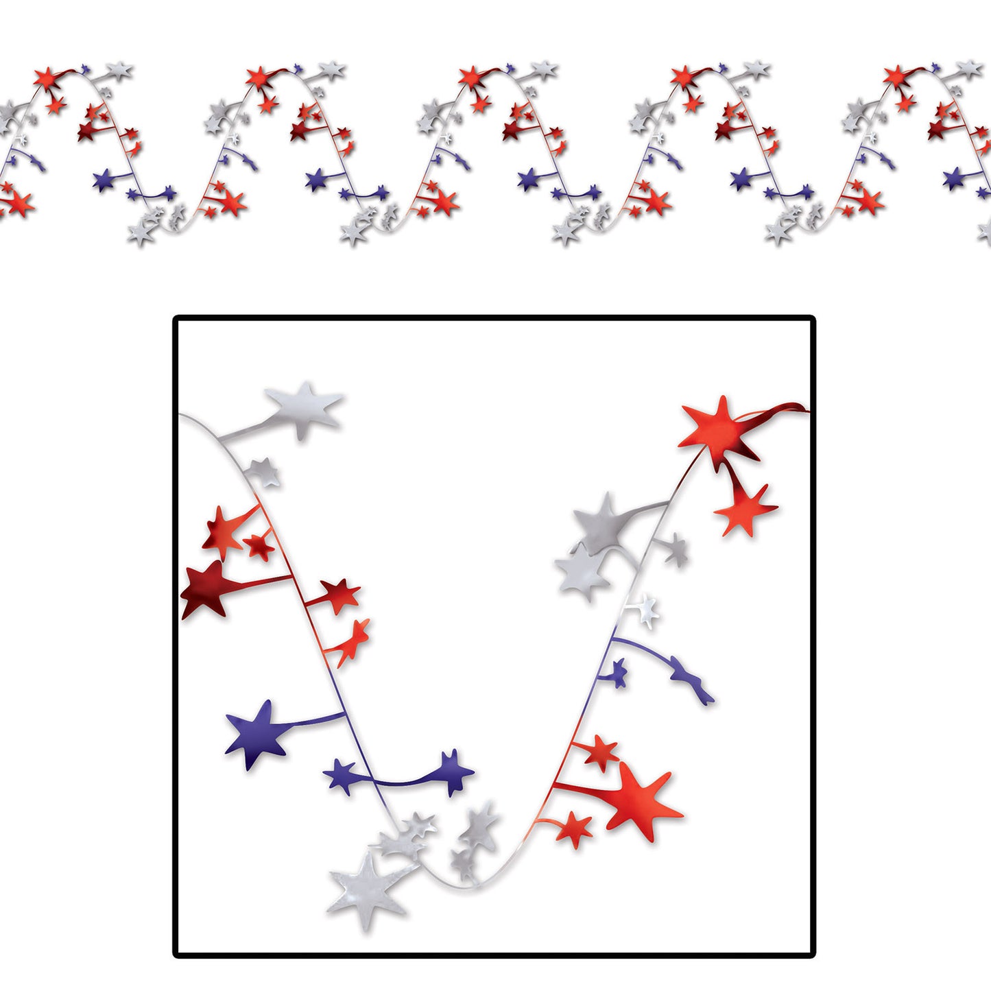 GARLAND - RED/SILVER/BLUE STAR GLEAM N FLEX
