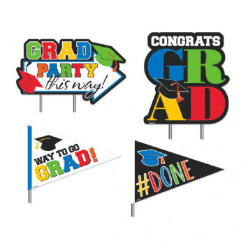 Congrats Grad Multi Plastic Corrugated Yard Stakes - Multicolor