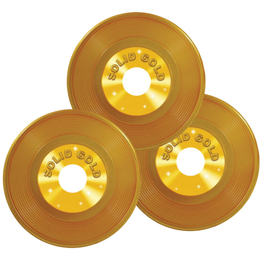 Gold Plastic Record Cutouts - 3ct.