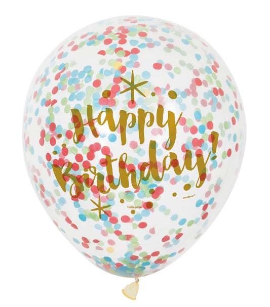 HAPPY BIRTHDAY PAPER CONFETTI 12" LATEX BALLOONS