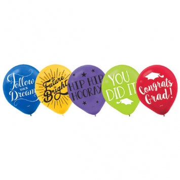 Grad Printed 12" Latex Balloons - Multicolor