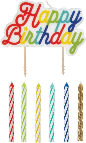 MULTICOLOR BIRTHDAY CANDLES WITH HAPPY BIRTHDAY PICK