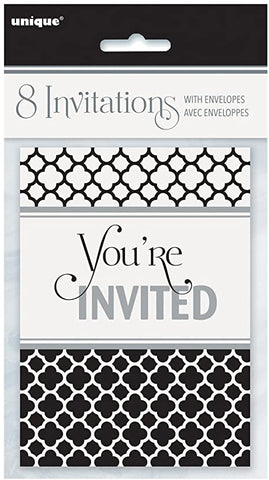 BLACK AND WHITE PARTY INVITATIONS 8 COUNT