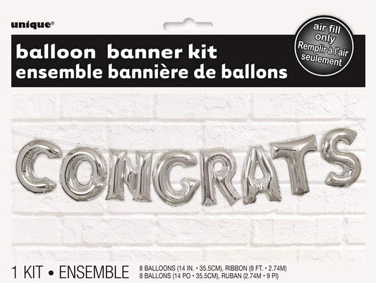 CONGRATS SILVER BALLOON BANNER