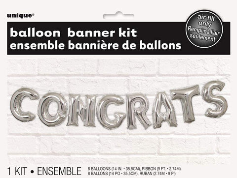 CONGRATS SILVER BALLOON BANNER