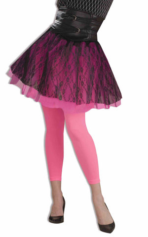 TIGHTS - NEON PINK FOOTLESS            ADULT