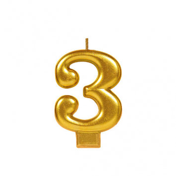 GOLD NUMBER 3 METALLIC CANDLE
