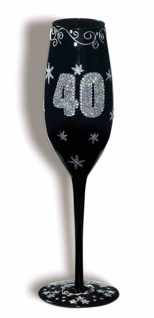 Black "40" Champagne Fluted Glass