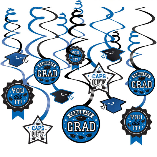 BLUE CONGRATS GRAD SWIRL DECORATIONS