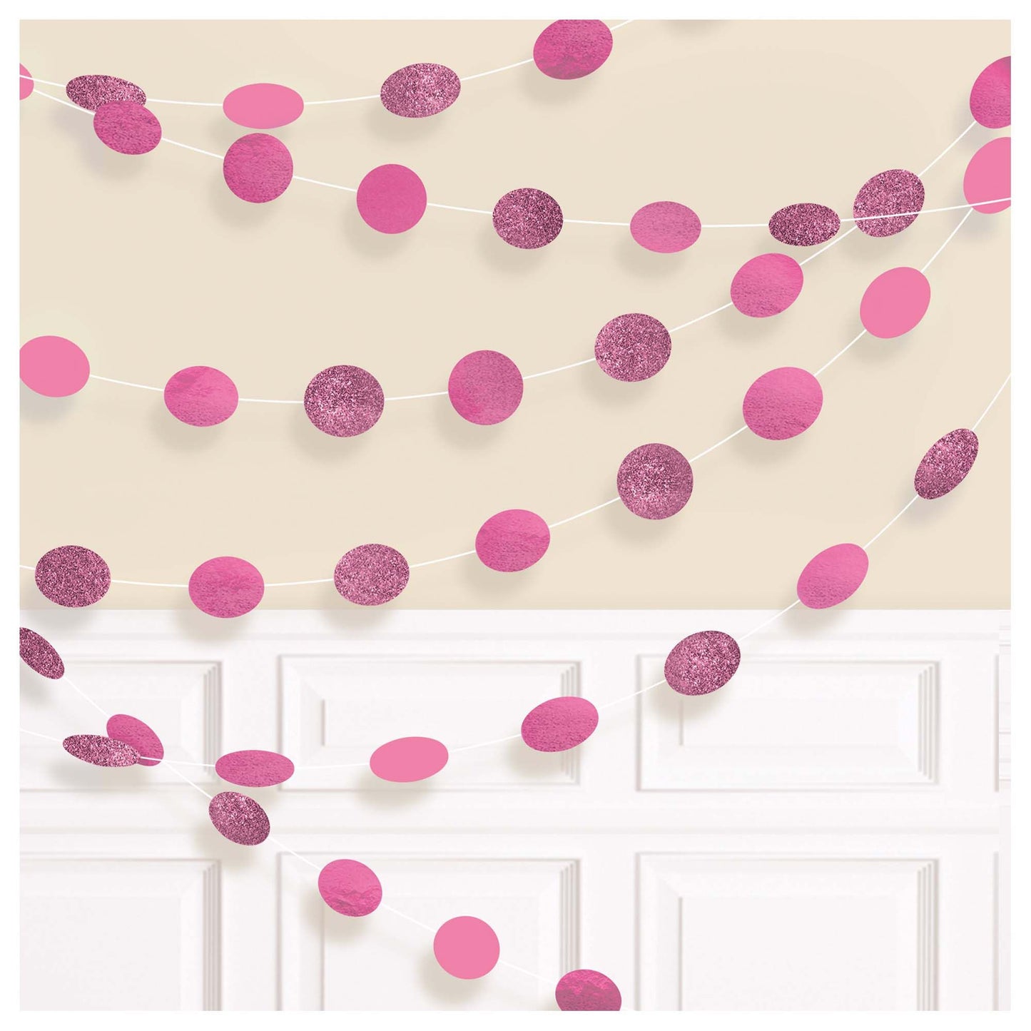 ROUND GLITTER STRING DECORATIONS HOT PINK