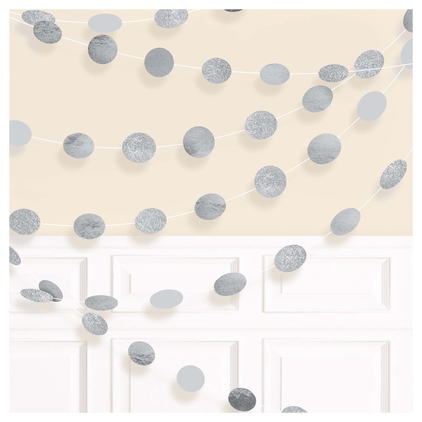 ROUND GLITTER STRING DECORATIONS SILVER