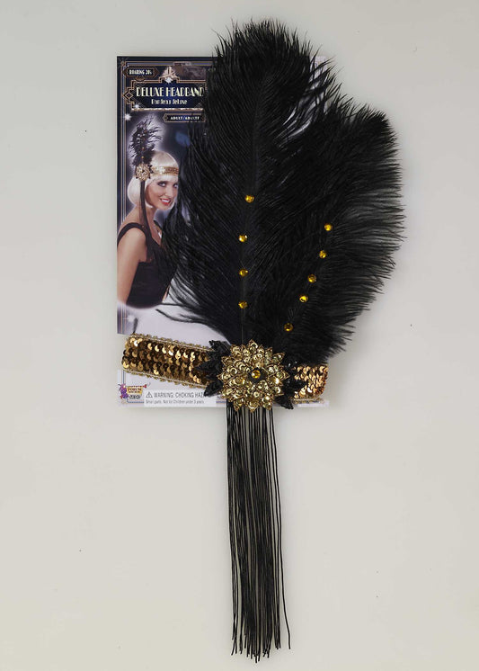 Gold Flapper Headband w/Feather