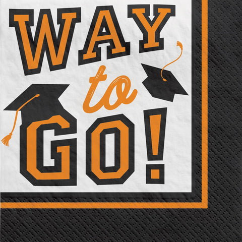 Orange "Way to Go!" Graduation Beverage Napkins