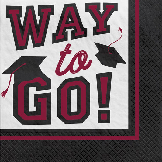 Burgundy / Maroon "Way to Go!" Graduation Beverage Napkins
