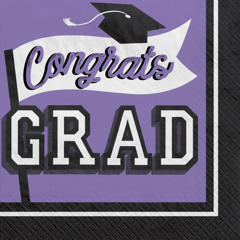 Purple Congrats Grad Luncheon Napkins