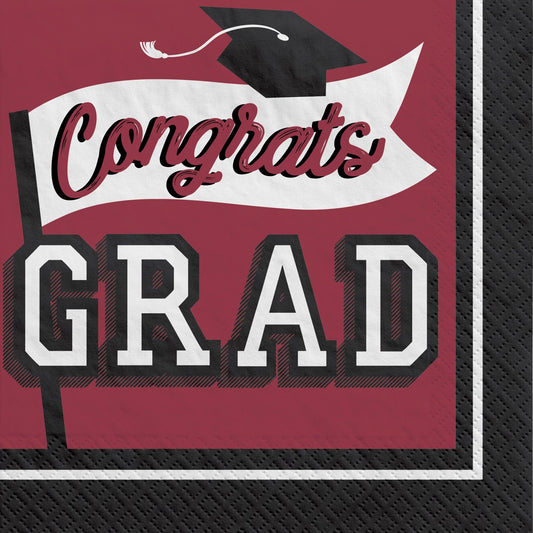 Burgundy / Maroon Congrats Grad Luncheon Napkins