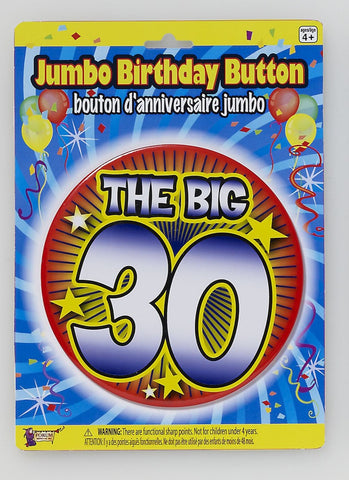 JUMBO BIRTHDAY BUTTON 30 6"    1PC/CARD