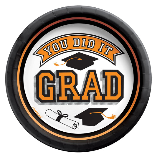 Orange "You Did It" 6.75" Graduation Paper Plates