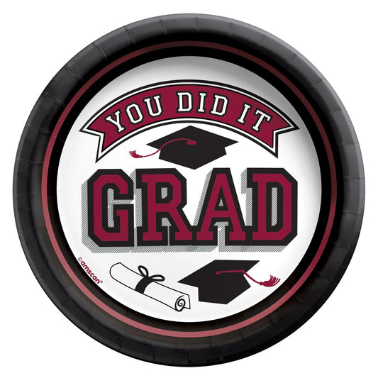 Burgundy / Maroon "You Did It" Graduation 6.75" Paper Plates