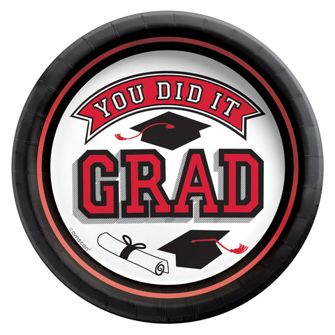 Red "You Did It" 6.75" Graduation Paper Plates