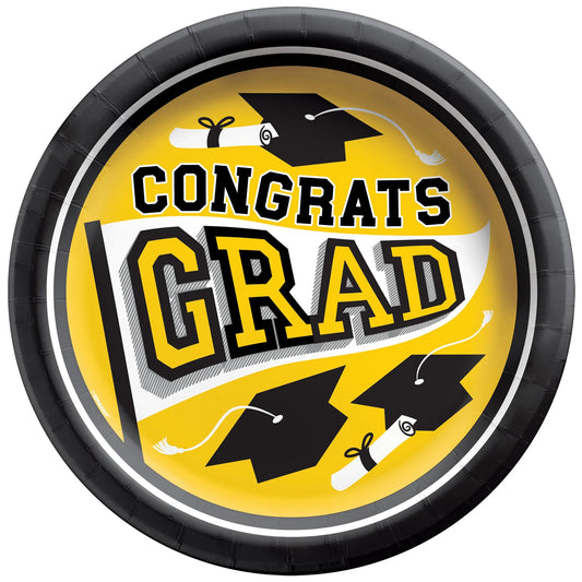 Yellow 8.5" Congrats Grad Paper Plates