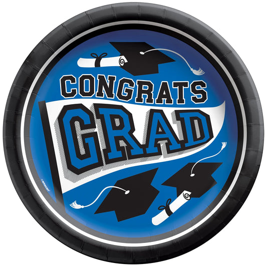 Blue 8.5" Congrats Grad Paper Plates