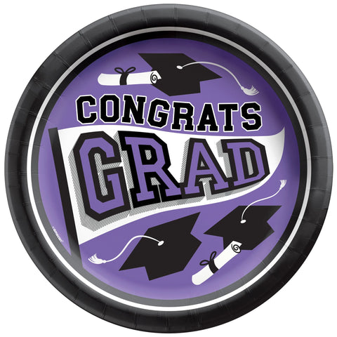Purple 8.5" Congrats Grad Paper Plates
