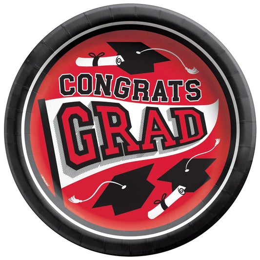 Red 8.5" Congrats Grad Paper Plates