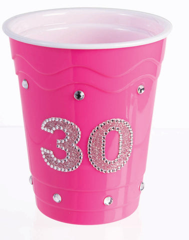 PINK 30 PLASTIC CUP W/ JEWELS